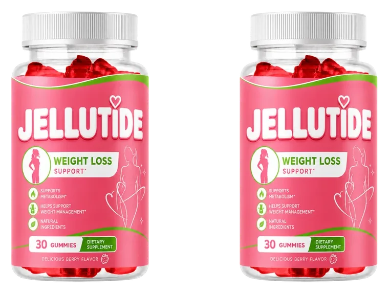 2 pink Jellutide gummy bottles with the green swoosh label